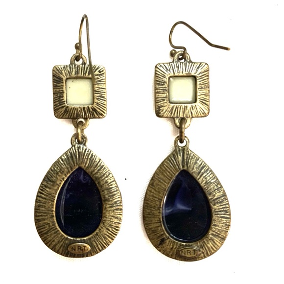 Two tiered, faux gemstone teardrop drop earrings - Picture 3 of 5